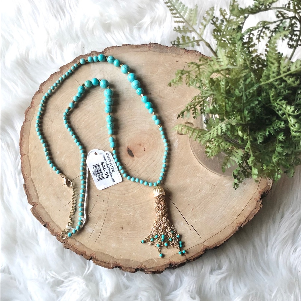 Bali Turquoise Gold Chain Bead Tassel Necklace
